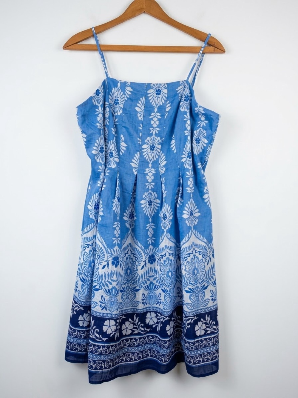Calypso St. Barth NWT Blue White linen blend block print Dress w Pockets Medium